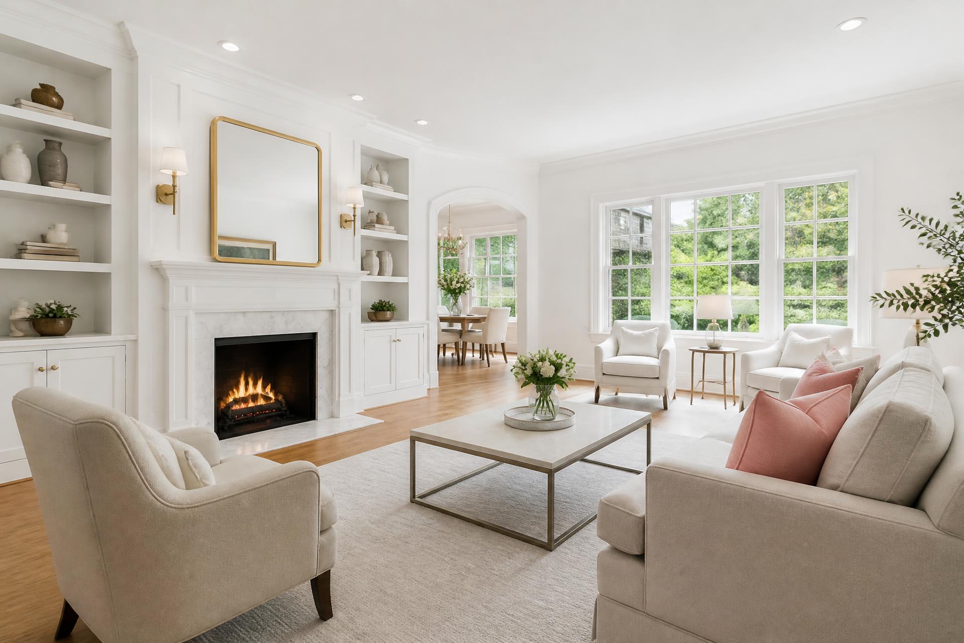 Bright, freshly cleaned living room in a Massachusetts home